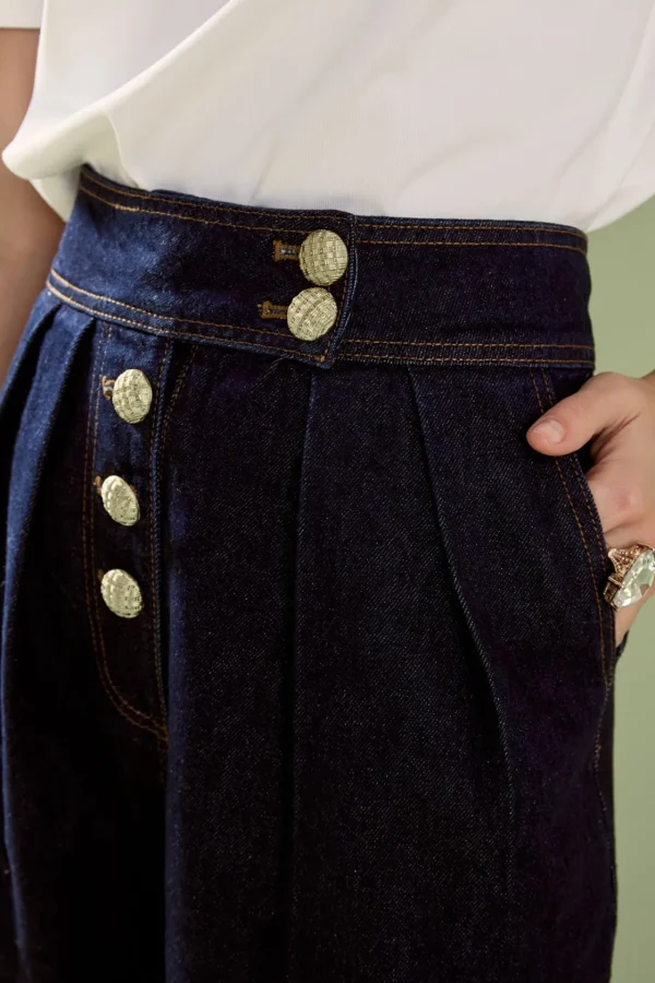 ENGLISH FACTORY Pants | Tops*- Susie Cropped Denim Trousers NAVY