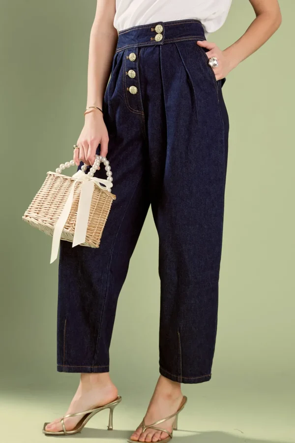 ENGLISH FACTORY Pants | Tops*- Susie Cropped Denim Trousers NAVY