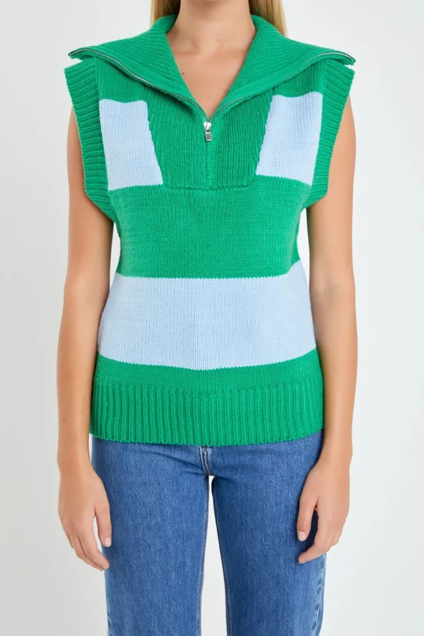 ENGLISH FACTORY Sweaters & Knits | Tops*- Sweater Polo Vest BLUE/GREEN