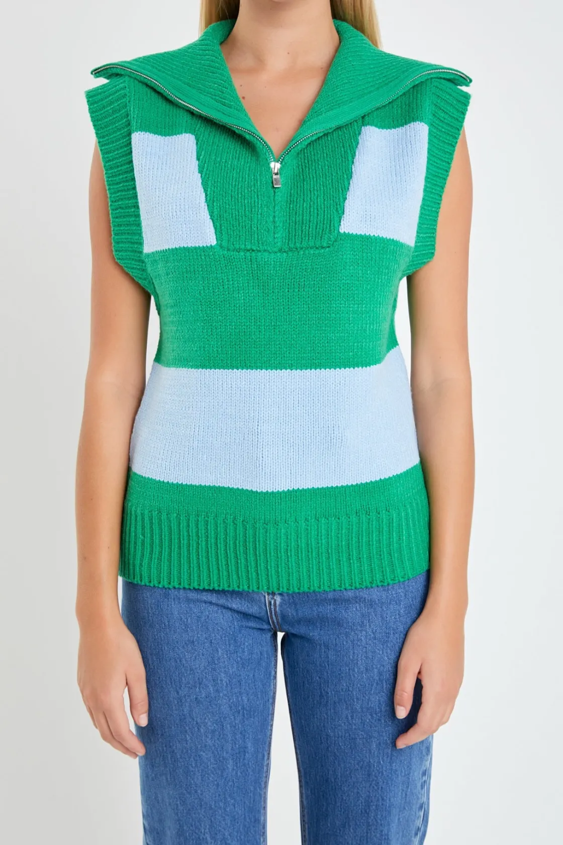english_factory__sweater__0-2.webp ENGLISH FACTORY Sweaters & Knits | Tops*- Sweater Polo Vest BLUE/GREEN