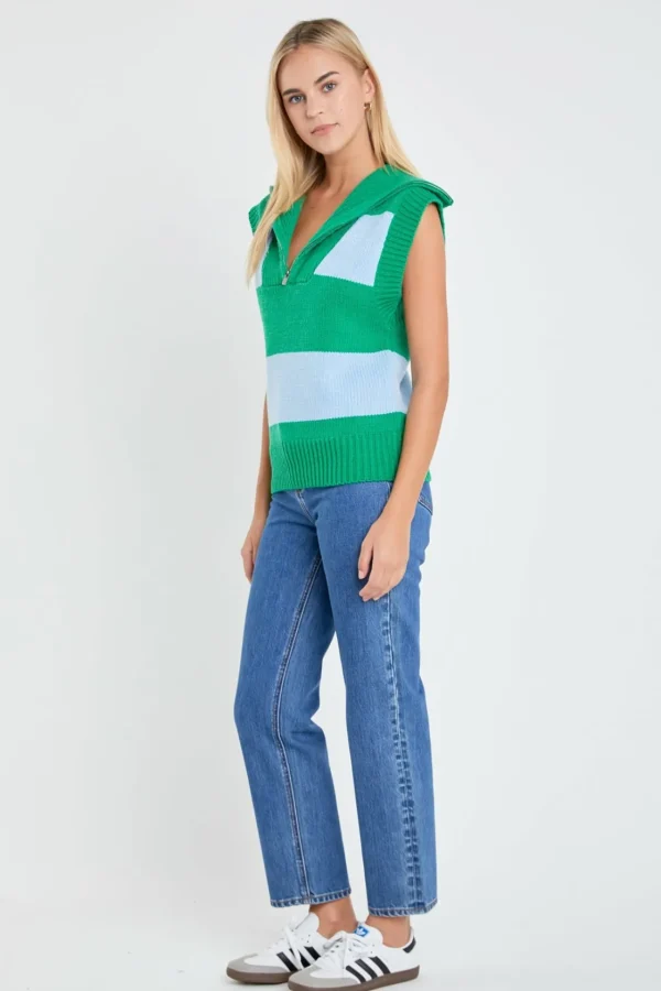 ENGLISH FACTORY Sweaters & Knits | Tops*- Sweater Polo Vest BLUE/GREEN