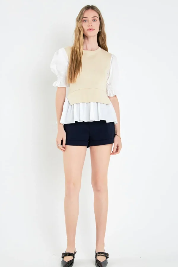 ENGLISH FACTORY Sweaters & Knits | Tops*- Sweater Poplin Mixed Top- Sold Out