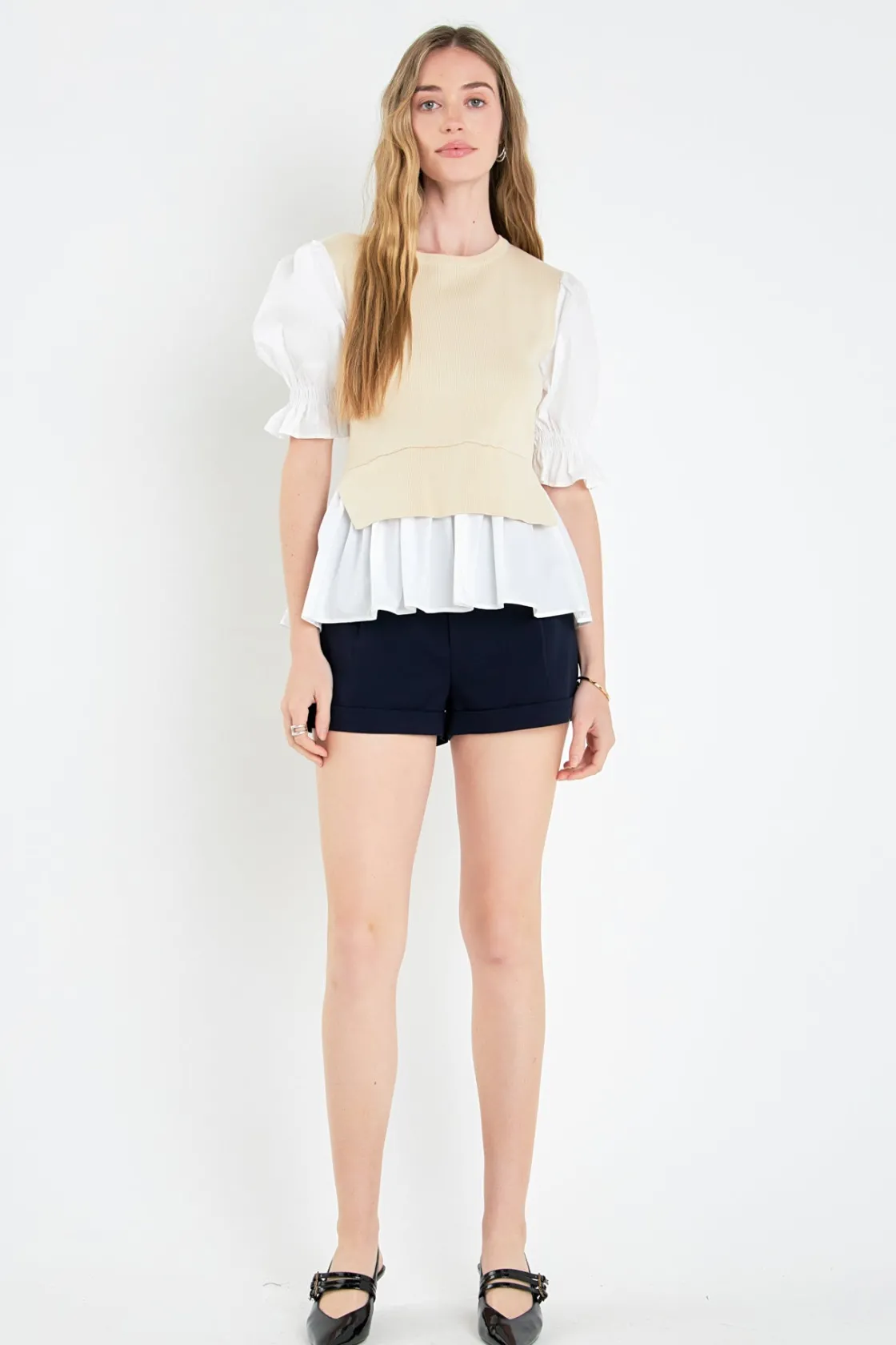 english_factory__sweater__4-1.webp ENGLISH FACTORY Sweaters & Knits | Tops*- Sweater Poplin Mixed Top- Sold Out
