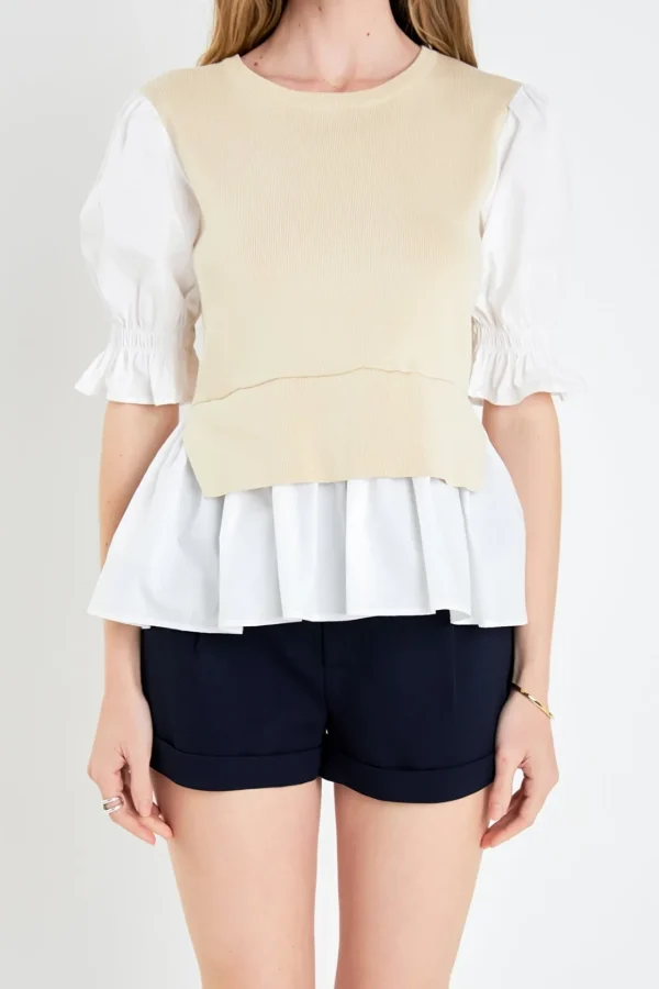 ENGLISH FACTORY Sweaters & Knits | Tops*- Sweater Poplin Mixed Top- Sold Out