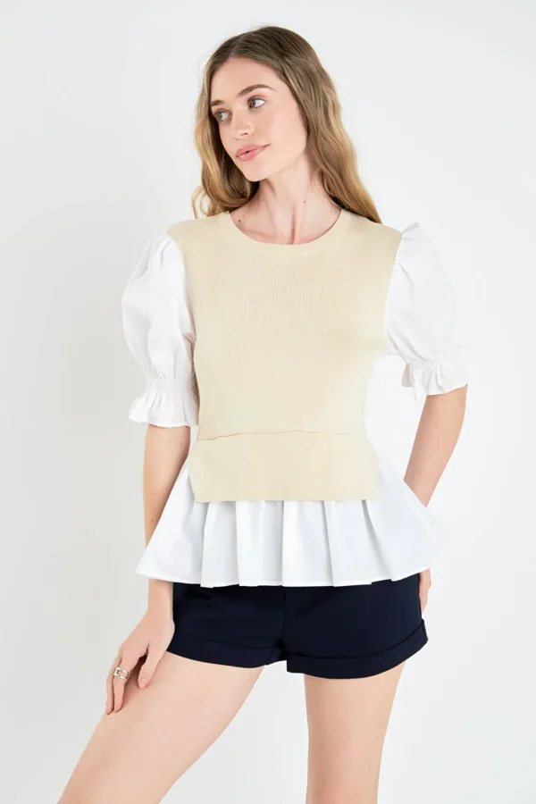 ENGLISH FACTORY Sweaters & Knits | Tops*- Sweater Poplin Mixed Top- Sold Out