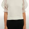 ENGLISH FACTORY Tops*- Sweatshirts with Sheer Short Sleeves WHITE