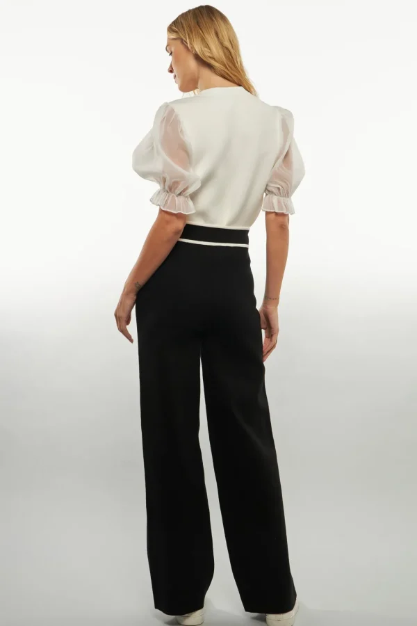 ENGLISH FACTORY Tops*- Sweatshirts with Sheer Short Sleeves WHITE