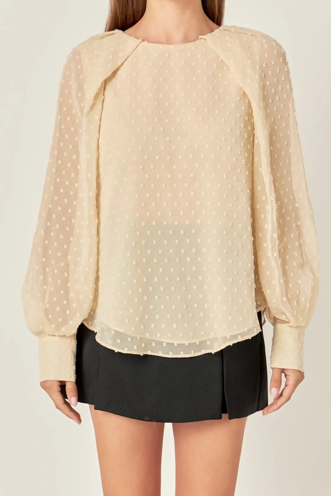 english_factory__swiss_do_0-1.webp ENGLISH FACTORY Shirts & Blouses | Tops*- Swiss Dot Long Sleeve Blouse CREAM