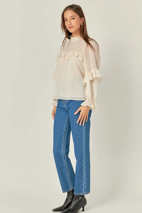 ENGLISH FACTORY Shirts & Blouses | Tops*- Swiss Dot Chiffon Ruffle Blouse IVORY