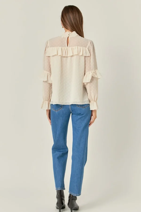 ENGLISH FACTORY Shirts & Blouses | Tops*- Swiss Dot Chiffon Ruffle Blouse IVORY
