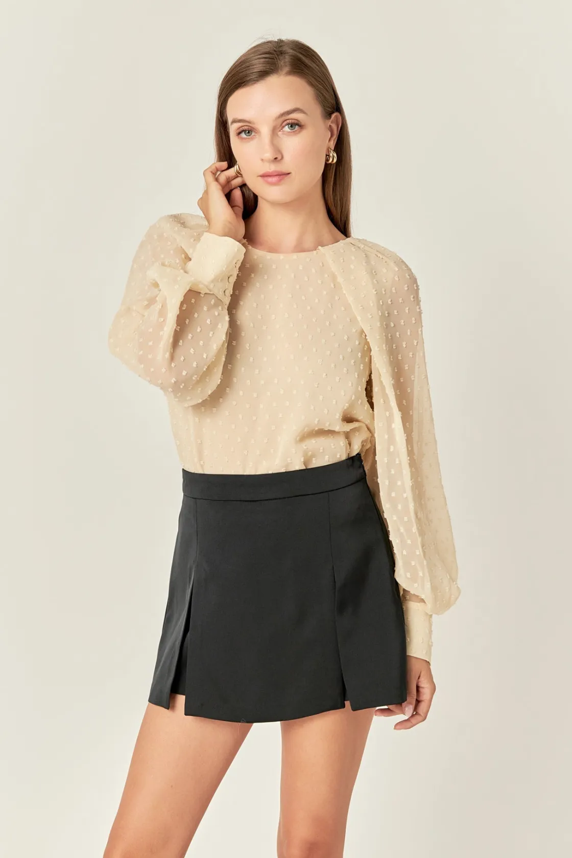 english_factory__swiss_do_3-1.webp ENGLISH FACTORY Shirts & Blouses | Tops*- Swiss Dot Long Sleeve Blouse CREAM