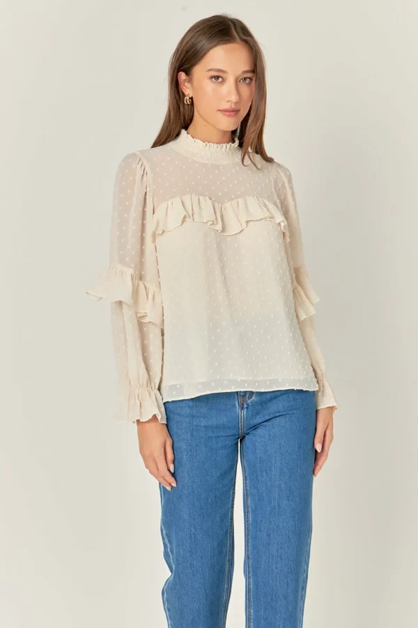 ENGLISH FACTORY Shirts & Blouses | Tops*- Swiss Dot Chiffon Ruffle Blouse IVORY