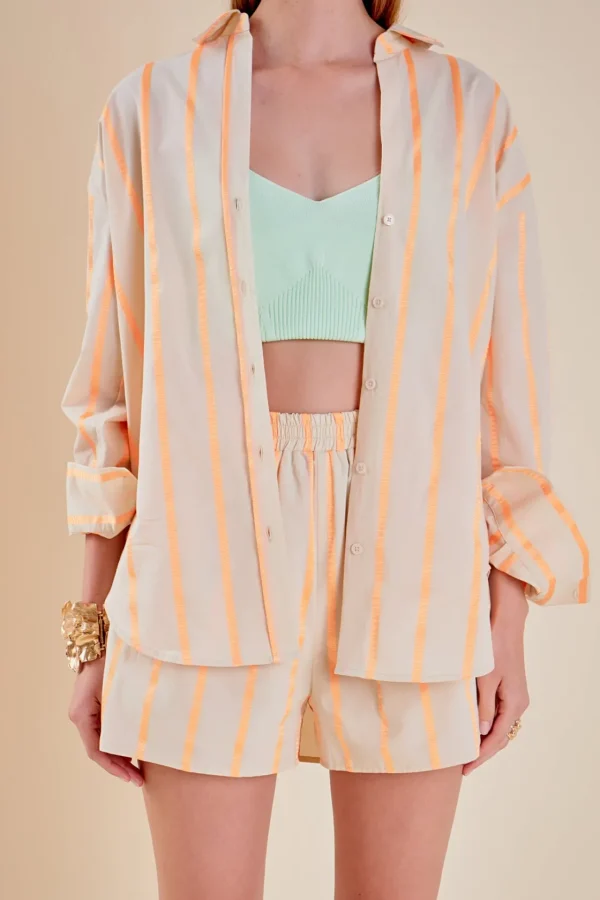 ENGLISH FACTORY Matching Sets | Shirts & Blouses*- Tape Stripe Poplin Shirt BEIGE/ORANGE
