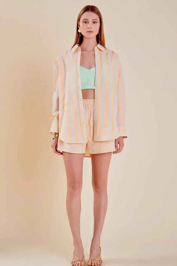 ENGLISH FACTORY Matching Sets*- Tape Stripe Shorts BEIGE/ORANGE