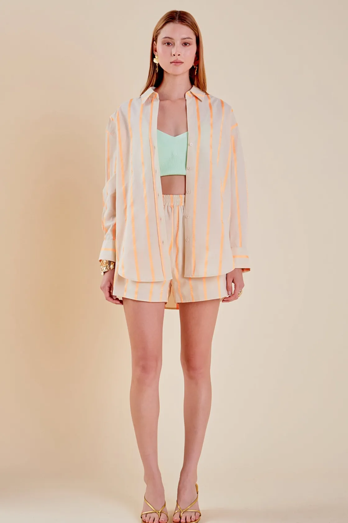 english_factory__tape_str_1-1.webp ENGLISH FACTORY Matching Sets*- Tape Stripe Shorts BEIGE/ORANGE