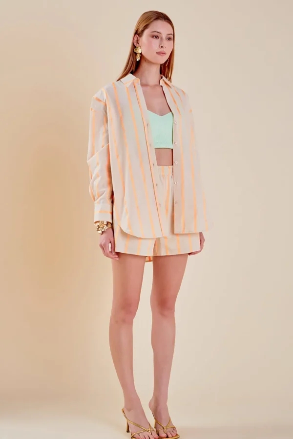 ENGLISH FACTORY Matching Sets | Shirts & Blouses*- Tape Stripe Poplin Shirt BEIGE/ORANGE