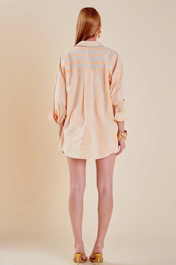 ENGLISH FACTORY Matching Sets | Shirts & Blouses*- Tape Stripe Poplin Shirt BEIGE/ORANGE