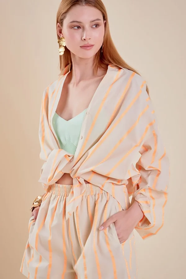 ENGLISH FACTORY Matching Sets | Shirts & Blouses*- Tape Stripe Poplin Shirt BEIGE/ORANGE