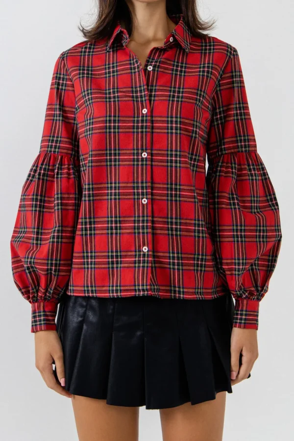 ENGLISH FACTORY Shirts & Blouses*- Tartan Blouse SCARLET