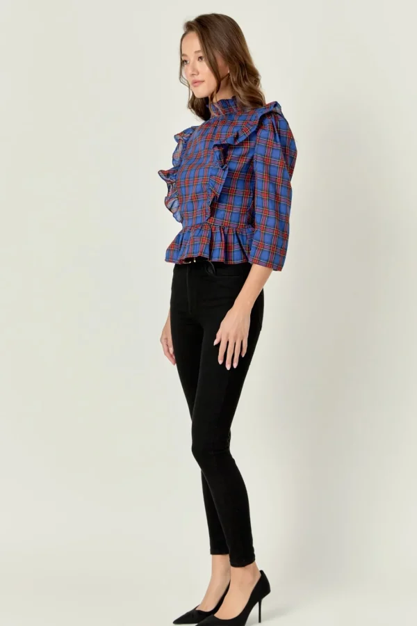 ENGLISH FACTORY Shirts & Blouses | Tops*- Tartan Blouse w/ Ruffles NAVYMULTI