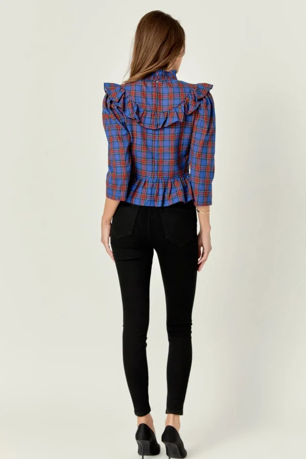 ENGLISH FACTORY Shirts & Blouses | Tops*- Tartan Blouse w/ Ruffles NAVYMULTI