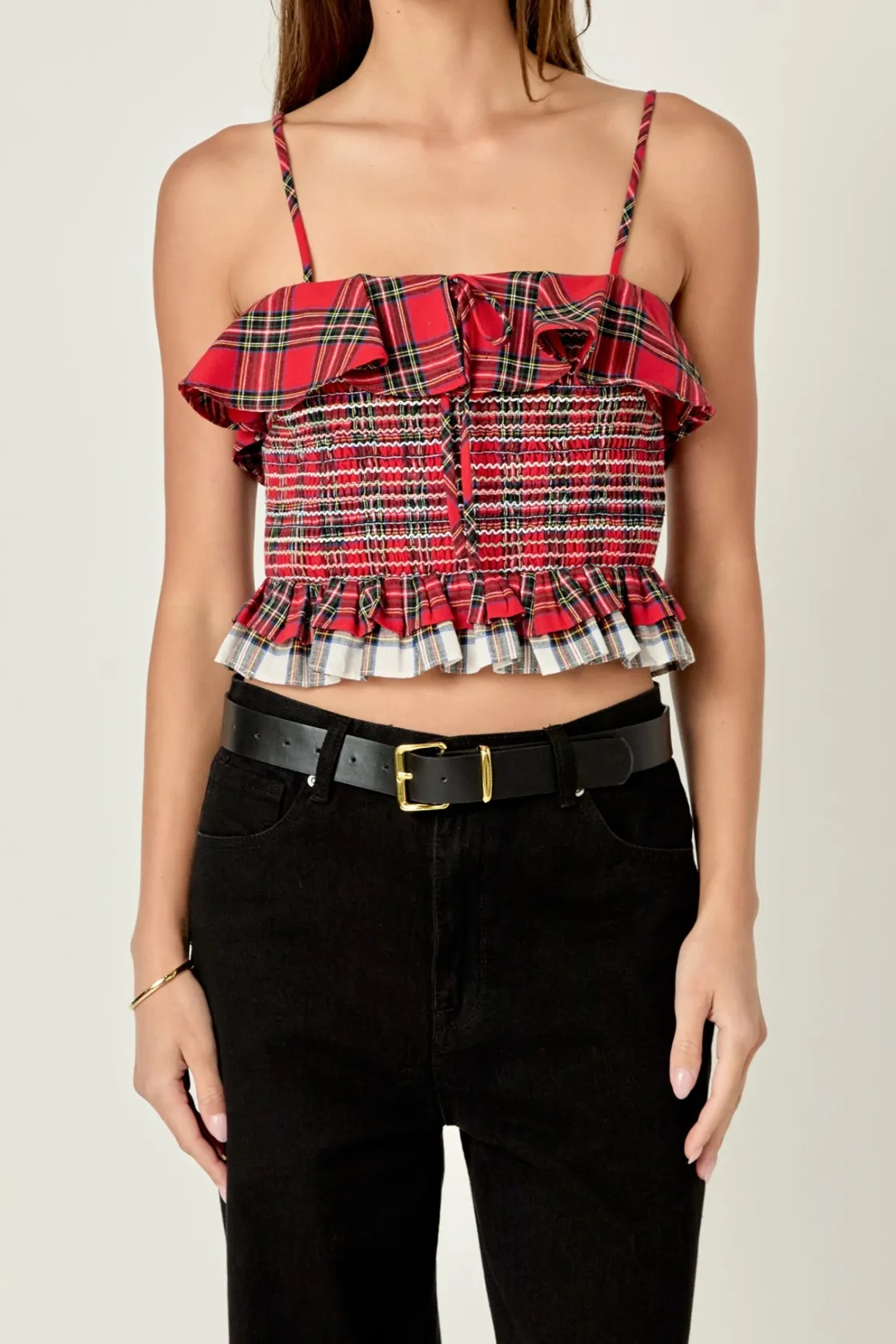 english_factory__tartan_c_0.webp ENGLISH FACTORY Tops*- Tartan Check Tank Top SCARLET