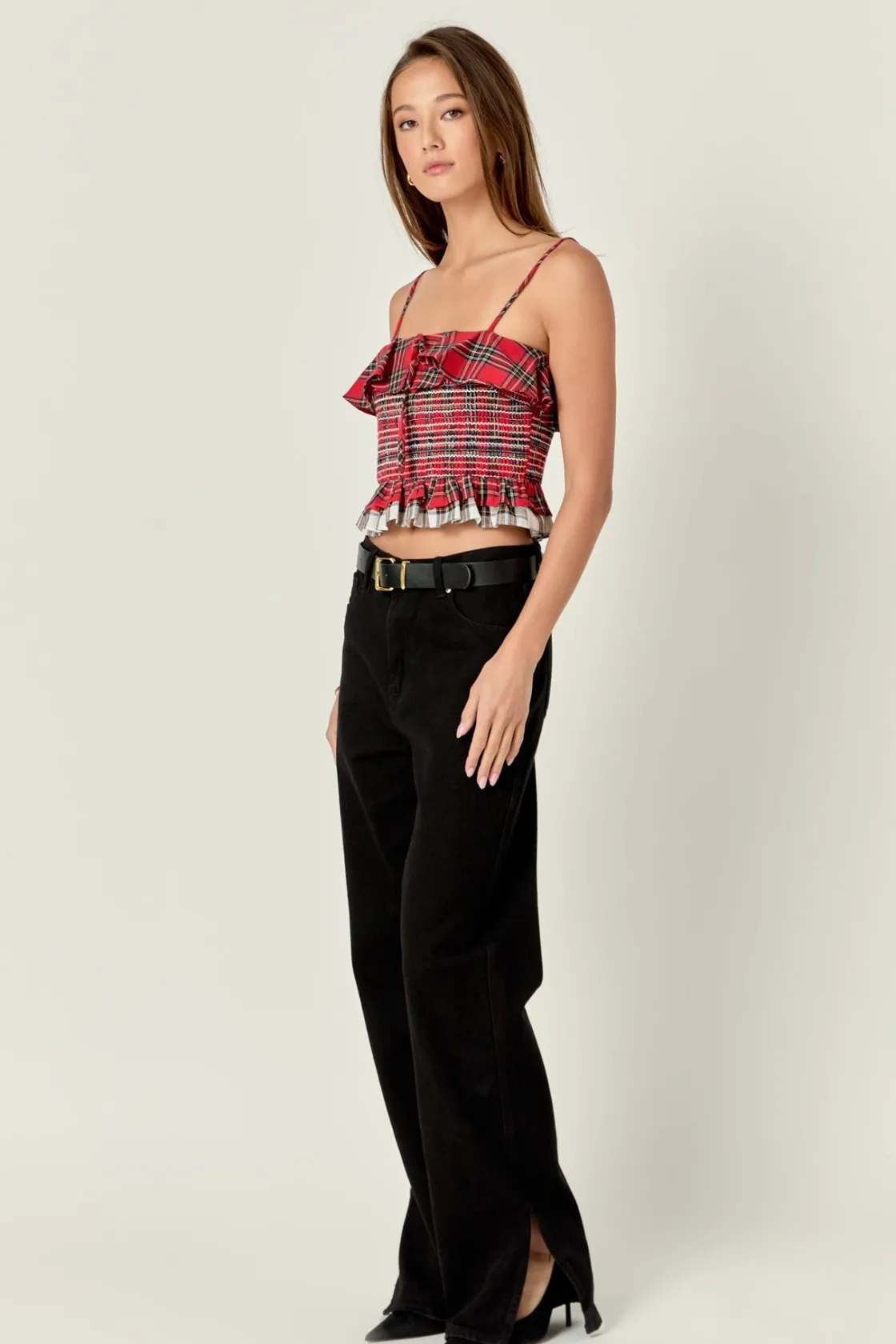 english_factory__tartan_c_1.webp ENGLISH FACTORY Tops*- Tartan Check Tank Top SCARLET