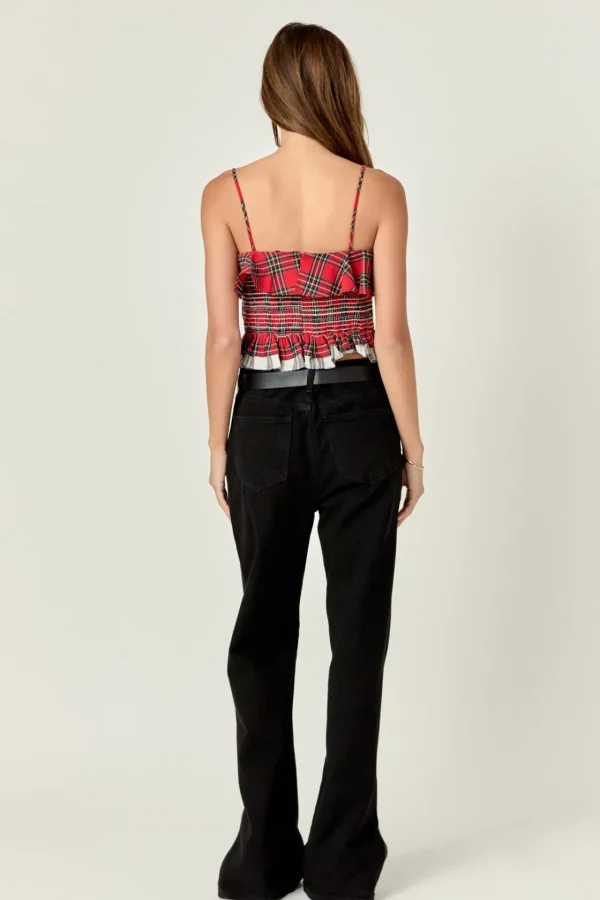 ENGLISH FACTORY Tops*- Tartan Check Tank Top SCARLET