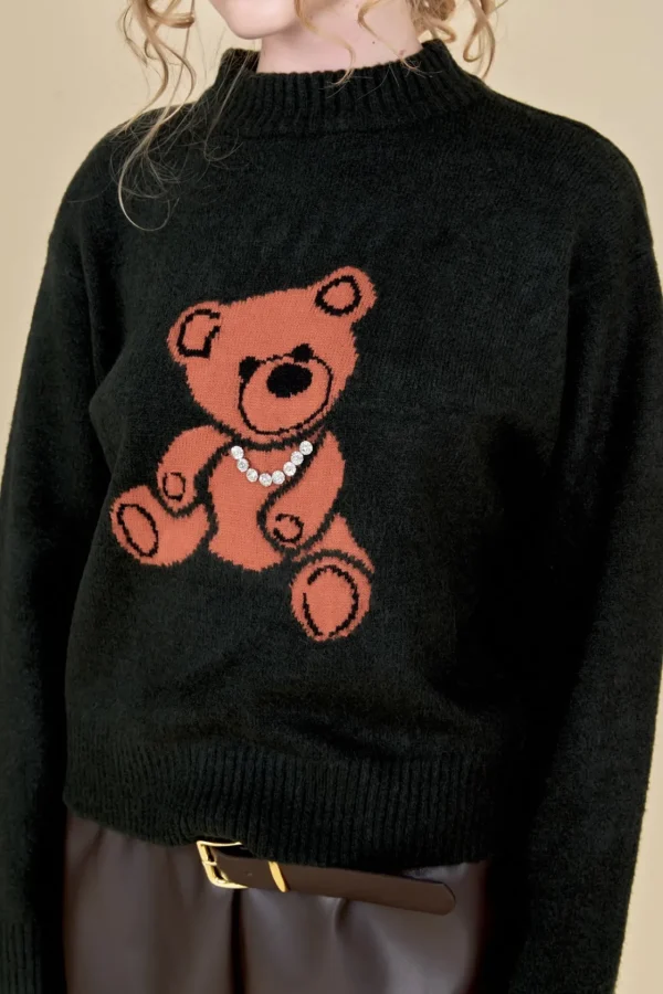ENGLISH FACTORY Tops*- Teddy Bear Logo Knit DARKGREEN