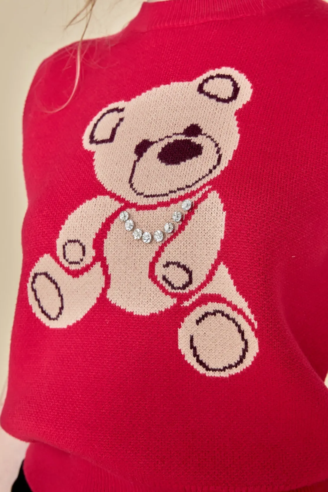 english_factory__teddy_be_0.webp ENGLISH FACTORY Tops*- Teddy Bear Knit Vest CRANBERRY