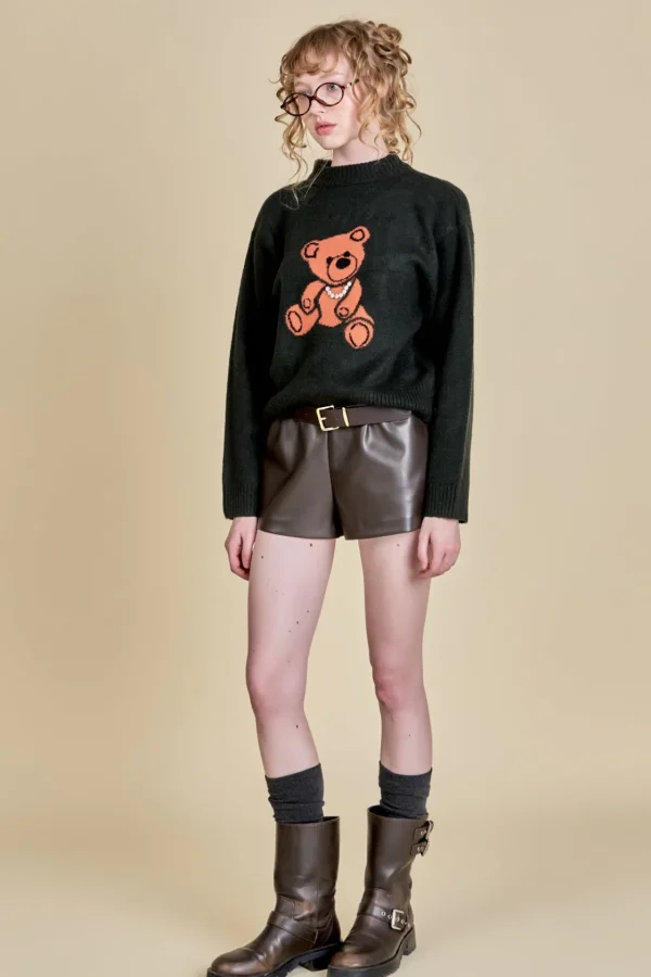 ENGLISH FACTORY Tops*- Teddy Bear Logo Knit DARKGREEN