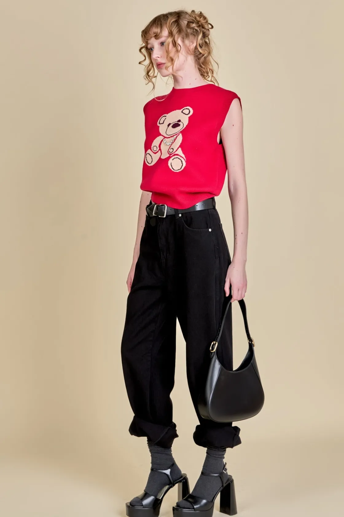 english_factory__teddy_be_1.webp ENGLISH FACTORY Tops*- Teddy Bear Knit Vest CRANBERRY