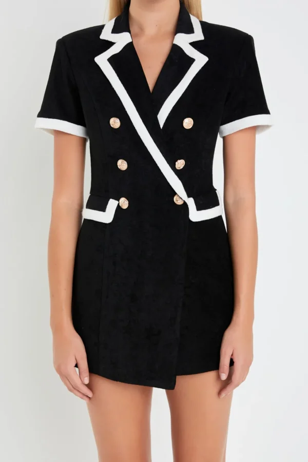 ENGLISH FACTORY Blazers*- Terrycloth Blazer Romper BLACK/WHITE