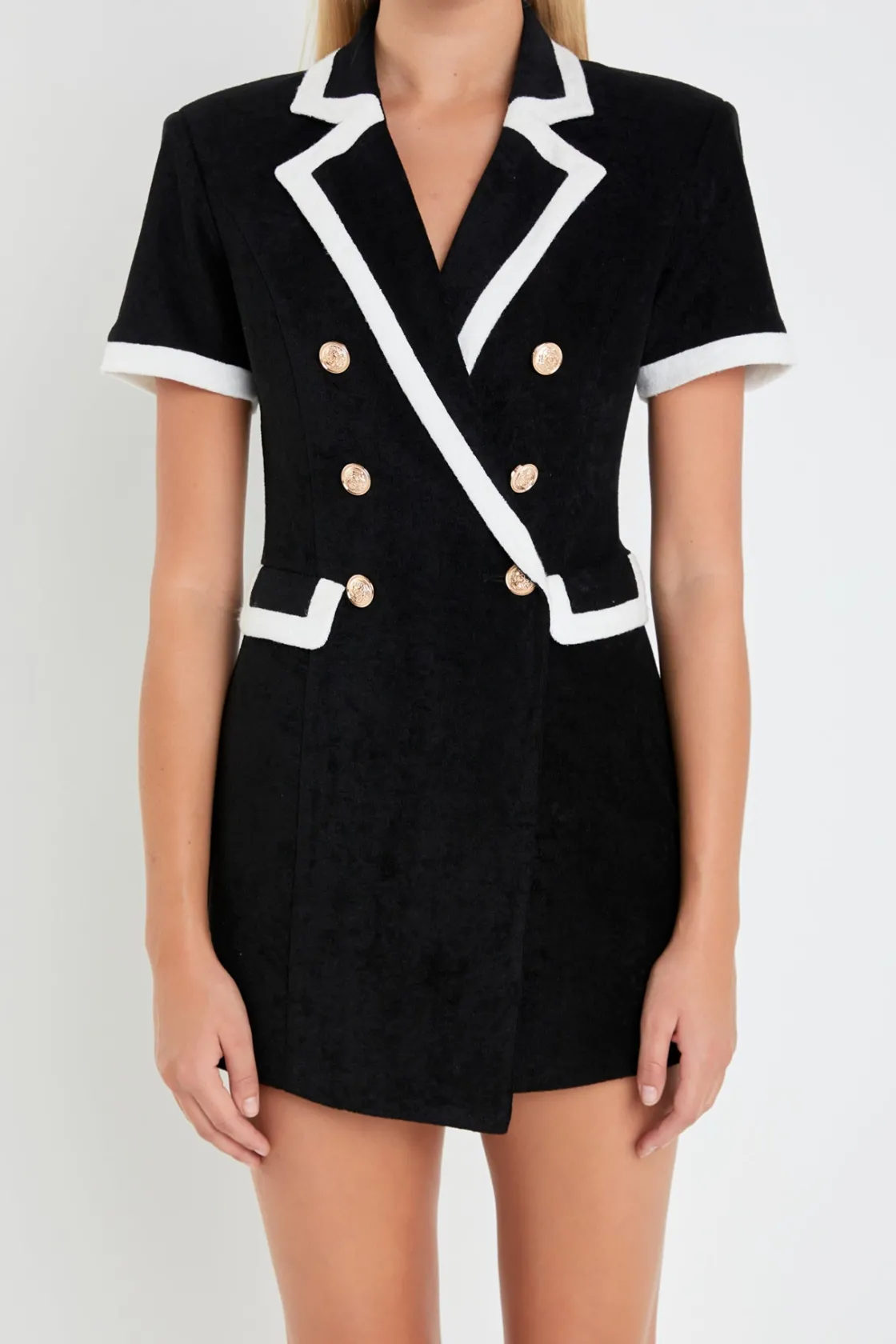 english_factory__terryclo_0.webp ENGLISH FACTORY Blazers*- Terrycloth Blazer Romper BLACK/WHITE