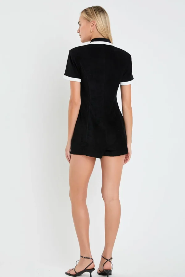 ENGLISH FACTORY Blazers*- Terrycloth Blazer Romper BLACK/WHITE