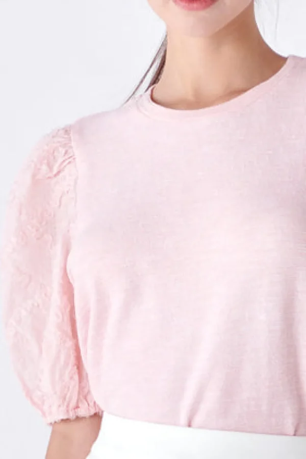 ENGLISH FACTORY Tops*- Texture Mixed Media Top PINK