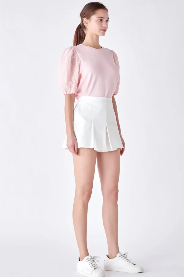 ENGLISH FACTORY Tops*- Texture Mixed Media Top PINK