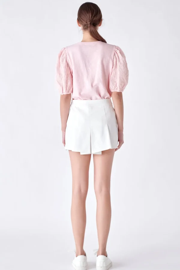 ENGLISH FACTORY Tops*- Texture Mixed Media Top PINK