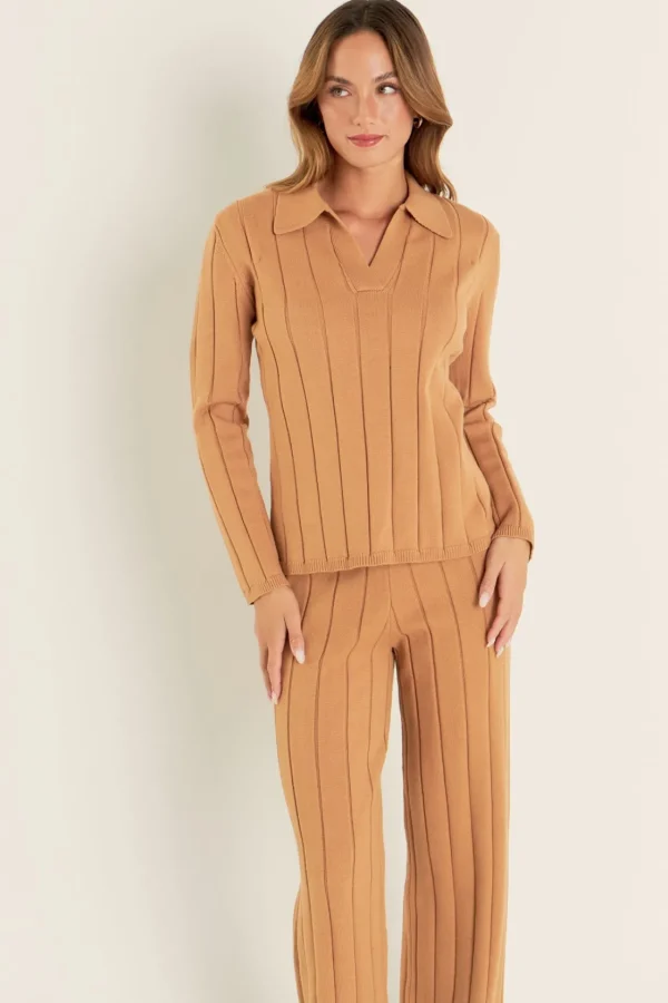 ENGLISH FACTORY Matching Sets | Pants*- Texture Knit Pants CAMEL