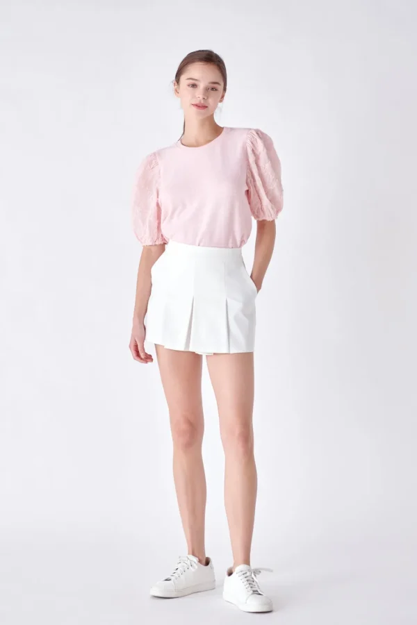 ENGLISH FACTORY Tops*- Texture Mixed Media Top PINK