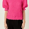 ENGLISH FACTORY Tops*- Textured Mock Neck Short Sleeve Blouse
