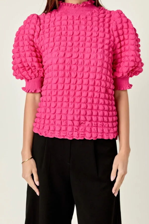 ENGLISH FACTORY Tops*- Textured Mock Neck Short Sleeve Blouse