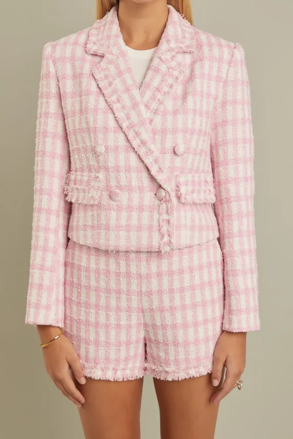 ENGLISH FACTORY Matching Sets | Blazers*- Textured Checkered Double Breasted Blazer