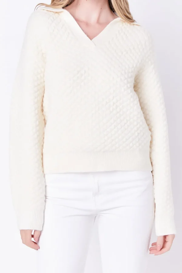 ENGLISH FACTORY Sweaters & Knits*- Textured V-neckline Sweater IVORY