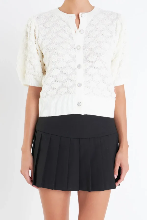 ENGLISH FACTORY Sweaters & Knits | Tops*- Textured Puff Short Sleeve Cardigan IVORY
