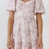 ENGLISH FACTORY Puff Sleeve | Floral Dresses*- Textured Floral Mini Dress PINK