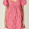 ENGLISH FACTORY Puff Sleeve | Tops*- Textured Babydoll Mini Dress MAUVE
