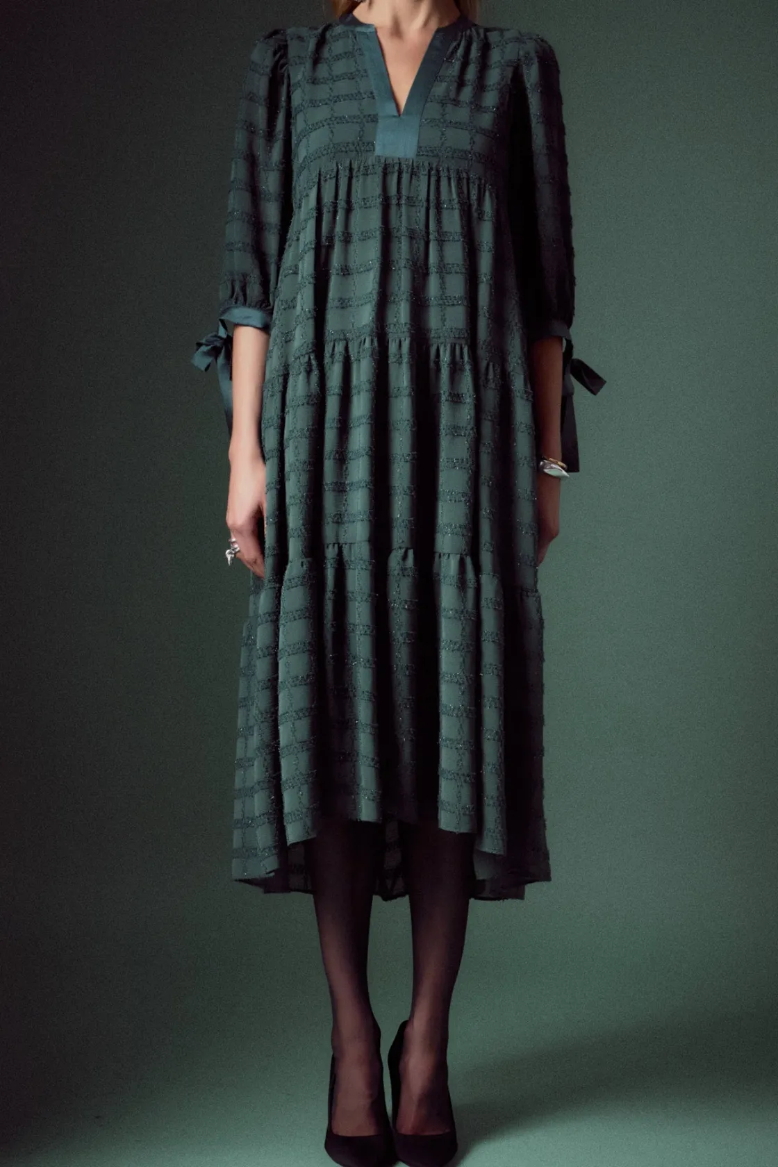 english_factory__textured_0-17.webp ENGLISH FACTORY Boho Dresses | Tops*- Textured Gridded Chiffon Dress