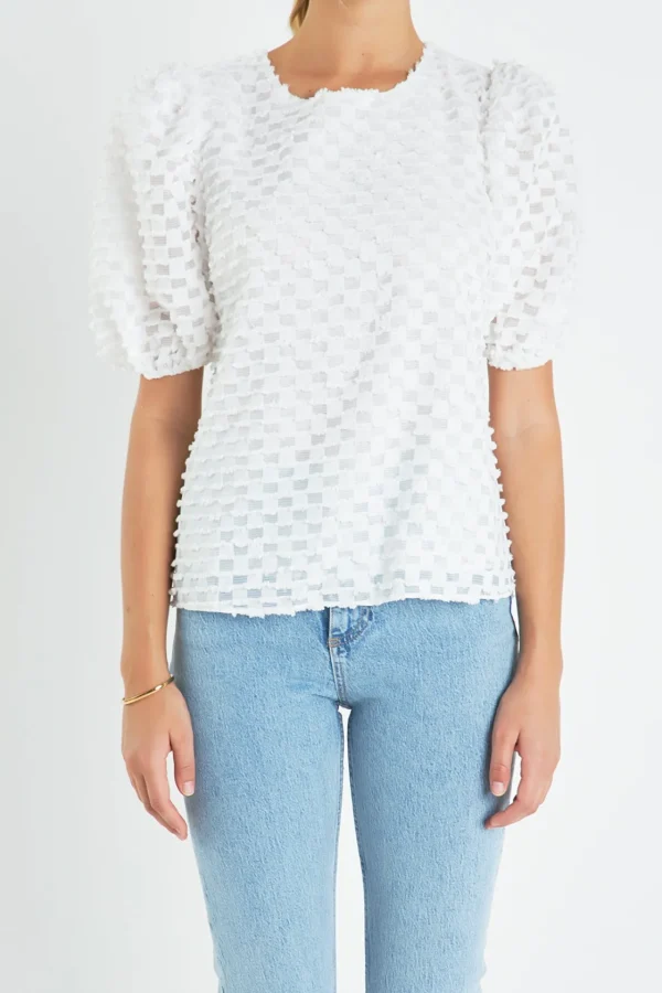 ENGLISH FACTORY Tops*- Textured Puff Sleeve Top WHITE