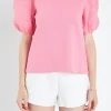 ENGLISH FACTORY Tops*- Textured Sleeve T-Shirt PINK